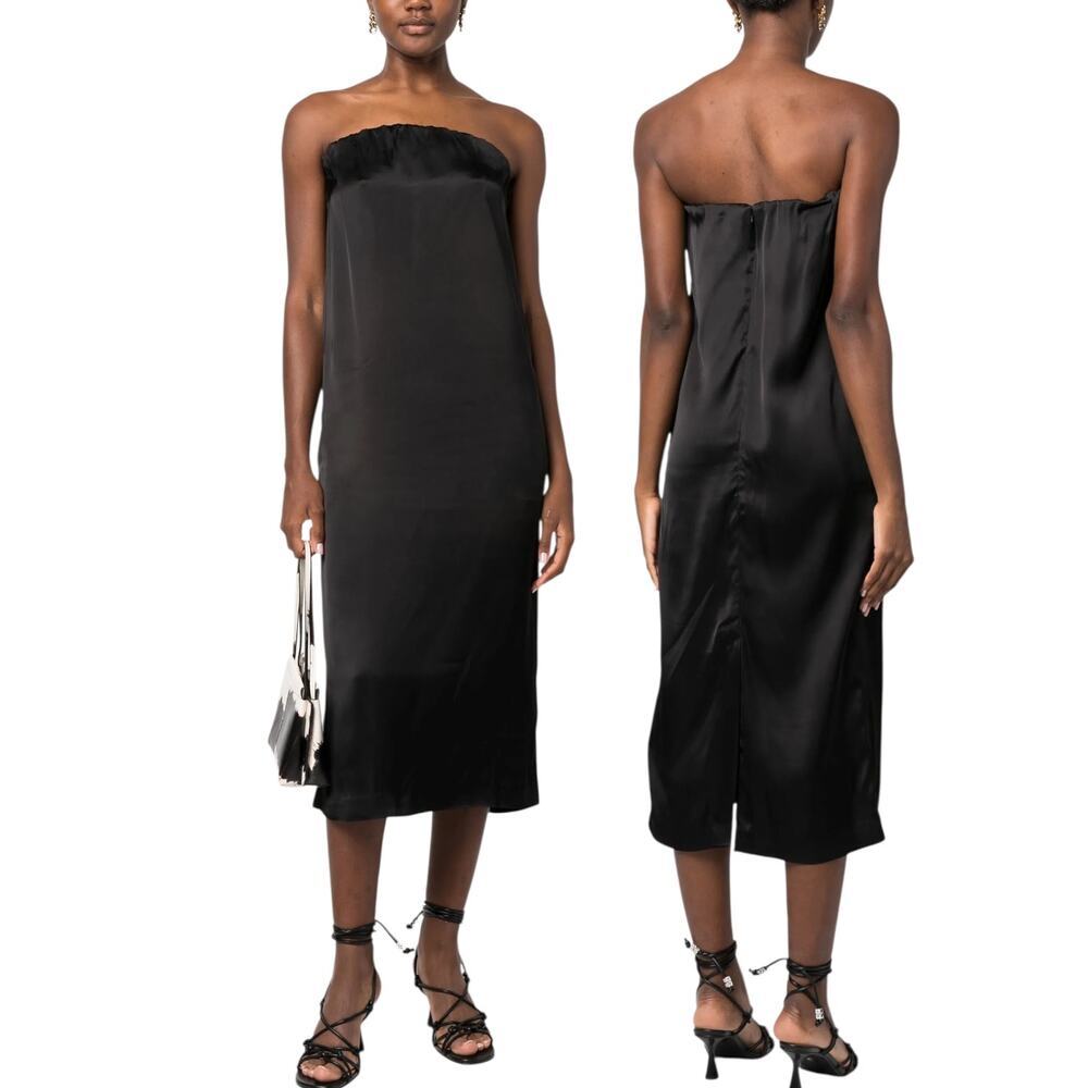 LouLou de Saison Studio, NWT 'Siple' Strapless Satin Midi Dress, Black, X-Small